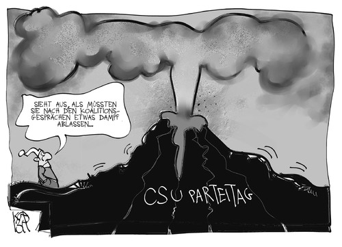 Cartoon: CSU-Parteitag (medium) by Kostas Koufogiorgos tagged csu,parteitag,bayern,vulkan,michel,koalitionsverhandlung,karikatur,koufogiorgos,csu,parteitag,bayern,vulkan,michel,koalitionsverhandlung,karikatur,koufogiorgos