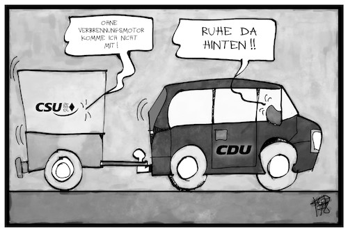 Cartoon: CSU (medium) by Kostas Koufogiorgos tagged karikatur,koufogiorgos,illustration,cartoon,cdu,csu,union,wahlkampf,verbrennungsmotot,diesel,benziner,auto,koalition,partei,politik,karikatur,koufogiorgos,illustration,cartoon,cdu,csu,union,wahlkampf,verbrennungsmotot,diesel,benziner,auto,koalition,partei,politik