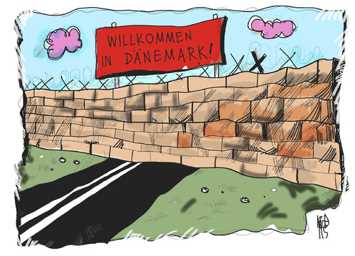 Cartoon: Dänemark (medium) by Kostas Koufogiorgos tagged schengen,abkommen,europa,eu,dänemark,kontrolle,grenze,reisen