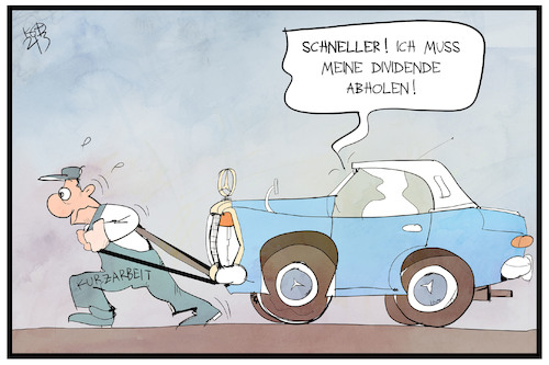 Cartoon: Daimler-Dividende (medium) by Kostas Koufogiorgos tagged karikatur,koufogiorgos,illustration,cartoon,daimler,dividende,aktionaer,geld,ausschuettung,wirtschaft,autobauer,mercedes,kurzarbeit,arbeiter,reichtum,karikatur,koufogiorgos,illustration,cartoon,daimler,dividende,aktionaer,geld,ausschuettung,wirtschaft,autobauer,mercedes,kurzarbeit,arbeiter,reichtum