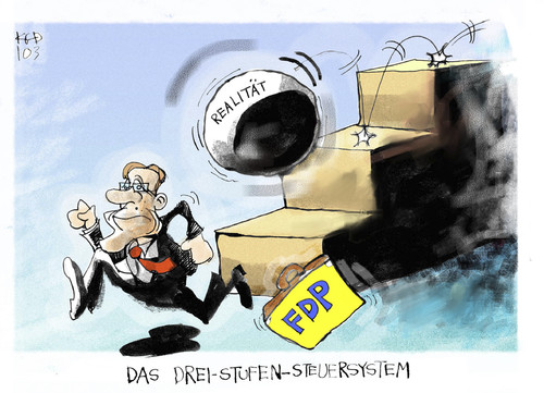 Cartoon: Das FDP-Steuermodell (medium) by Kostas Koufogiorgos tagged fdp,steuermodell,steuern,innenpolitik,wirtschaft,politik,guido westerwelle,guido,westerwelle
