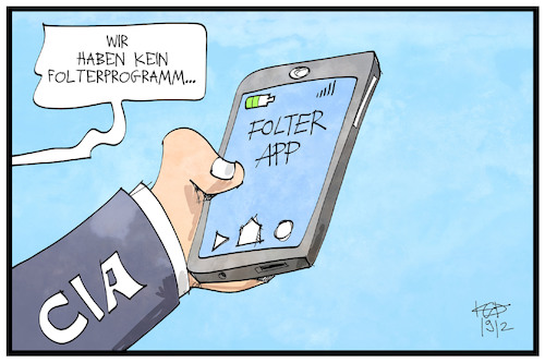 Cartoon: Das Folterprogramm der CIA (medium) by Kostas Koufogiorgos tagged karikatur,koufogiorgos,illustration,cartoon,app,programm,cia,handy,smartphone,folter,usa,menschenrechte,karikatur,koufogiorgos,illustration,cartoon,app,programm,cia,handy,smartphone,folter,usa,menschenrechte