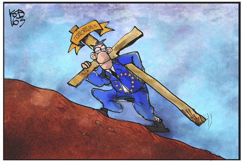 Cartoon: Das Kreuz mit dem Terror (medium) by Kostas Koufogiorgos tagged karikatur,koufogiorgos,illustration,cartoon,terrorismus,terror,kreuz,europa,karfreitag,kreuztragung,karikatur,koufogiorgos,illustration,cartoon,terrorismus,terror,kreuz,europa,karfreitag,kreuztragung