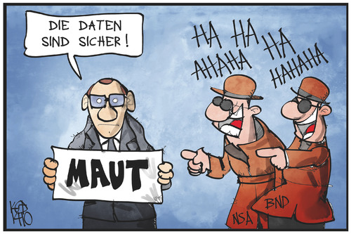 Cartoon: Datensicherheit (medium) by Kostas Koufogiorgos tagged karikatur,koufogiorgos,illustration,cartoon,maut,datenschutz,sicherheit,dobrindt,nsa,bnd,geheimdienst,agent,spionage,verbraucherschutz,politik,karikatur,koufogiorgos,illustration,cartoon,maut,datenschutz,sicherheit,dobrindt,nsa,bnd,geheimdienst,agent,spionage,verbraucherschutz,politik