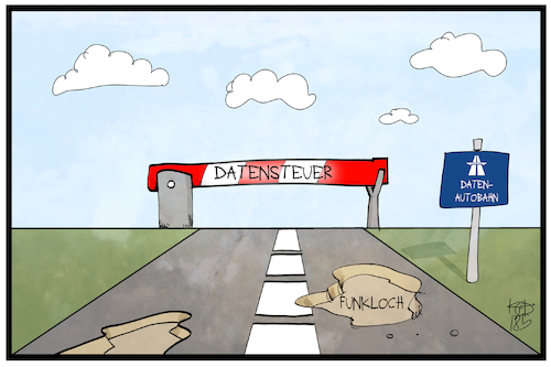 Cartoon: Datensteuer (medium) by Kostas Koufogiorgos tagged karikatur,koufogiorgos,illustration,cartoon,daten,steuer,datenautobahn,funkloch,schranke,maut,internet,it,karikatur,koufogiorgos,illustration,cartoon,daten,steuer,datenautobahn,funkloch,schranke,maut,internet,it