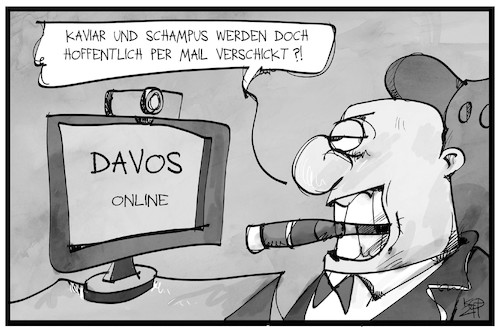 Cartoon: Davos Online (medium) by Kostas Koufogiorgos tagged karikatur,koufogiorgos,illustration,cartoon,wef,davos,online,reich,luxus,wirtschaftt,treffen,virtuell,schweiz,weltwirtschaftsforum,karikatur,koufogiorgos,illustration,cartoon,wef,davos,online,reich,luxus,wirtschaftt,treffen,virtuell,schweiz,weltwirtschaftsforum