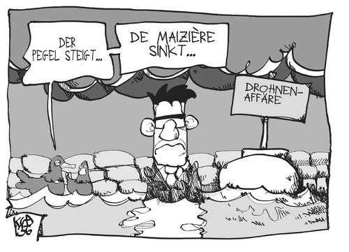 Cartoon: De Maiziere unter (medium) by Kostas Koufogiorgos tagged maiziere,drohne,eurohawk,hochwasser,verteidigungsminister,karikatur,koufogiorgos,maiziere,drohne,eurohawk,hochwasser,verteidigungsminister,karikatur,koufogiorgos