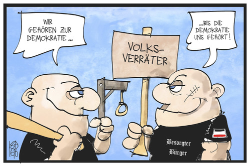 Cartoon: Demokratie (medium) by Kostas Koufogiorgos tagged karikatur,koufogiorgos,illustration,cartoon,demokratie,besorgter,bürger,demonstration,pegida,populismus,extremismus,volksverräter,karikatur,koufogiorgos,illustration,cartoon,demokratie,besorgter,bürger,demonstration,pegida,populismus,extremismus,volksverräter