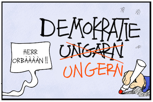 Cartoon: Demokratie ungern (medium) by Kostas Koufogiorgos tagged karikatur,koufogiorgos,illustration,cartoon,ungarn,orban,ungern,demokratie,manipulation,änderung,gesetz,europa,karikatur,koufogiorgos,illustration,cartoon,ungarn,orban,ungern,demokratie,manipulation,änderung,gesetz,europa