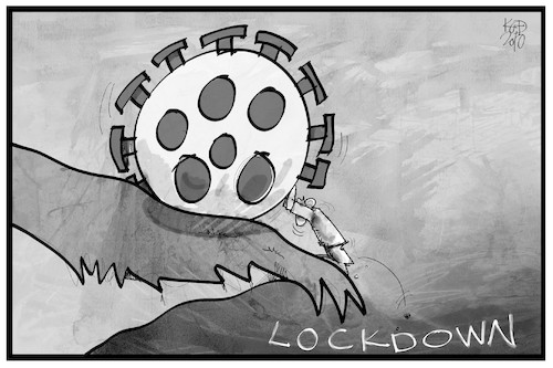 Cartoon: Den Lockdown verhindern (medium) by Kostas Koufogiorgos tagged karikatur,koufogiorgos,illustration,cartoon,lockdown,pandemie,corona,virus,sisyphos,karikatur,koufogiorgos,illustration,cartoon,lockdown,pandemie,corona,virus,sisyphos