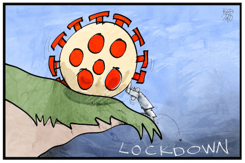 Cartoon: Den Lockdown verhindern (medium) by Kostas Koufogiorgos tagged karikatur,koufogiorgos,illustration,cartoon,lockdown,pandemie,corona,virus,sisyphos,karikatur,koufogiorgos,illustration,cartoon,lockdown,pandemie,corona,virus,sisyphos