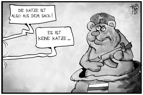 Cartoon: Der Bär ist aus dem Sack (medium) by Kostas Koufogiorgos tagged karikatur,koufogiorgos,illustration,cartoon,russland,ukraine,konflikt,krieg,bär,politik,karikatur,koufogiorgos,illustration,cartoon,russland,ukraine,konflikt,krieg,bär,politik