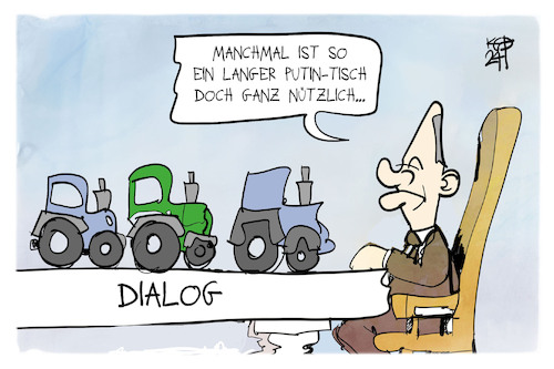 Cartoon: Der lange Dialog (medium) by Kostas Koufogiorgos tagged karikatur,koufogiorgos,scholz,tisch,putin,bauern,traktor,dialog,karikatur,koufogiorgos,scholz,tisch,putin,bauern,traktor,dialog