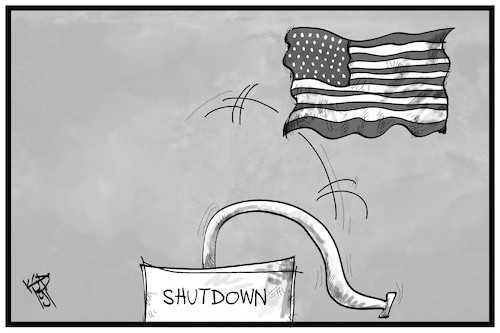 Cartoon: Der Shutdown lähmt die USA (medium) by Kostas Koufogiorgos tagged karikatur,koufogiorgos,illustration,cartoon,shutdown,usa,fahne,flagge,haushaltsstreit,karikatur,koufogiorgos,illustration,cartoon,shutdown,usa,fahne,flagge,haushaltsstreit
