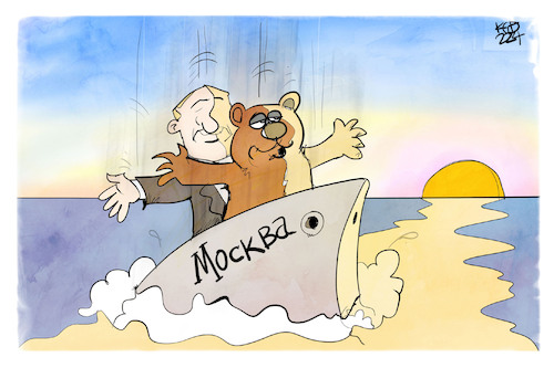 Cartoon: Der Untergang der Moskva (medium) by Kostas Koufogiorgos tagged karikatur,koufogiorgos,moskva,schiff,kriegsschiff,ukraine,russland,bär,titanic,der,karikatur,koufogiorgos,moskva,schiff,kriegsschiff,ukraine,russland,bär,titanic