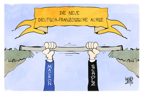 Cartoon: Deutsch-französische Achse (medium) by Kostas Koufogiorgos tagged karikatur,koufogiorgos,achse,deutschland,frankreich,scholz,macron,hängepartie,abgrund,karikatur,koufogiorgos,achse,deutschland,frankreich,scholz,macron,hängepartie,abgrund