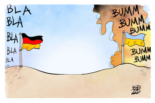 Cartoon: Deutsche Außenpolitik (medium) by Kostas Koufogiorgos tagged karikatur,koufogiorgos,deutschland,ukraine,bla,bumm,außenpolitik,krieg,karikatur,koufogiorgos,deutschland,ukraine,bla,bumm,außenpolitik,krieg