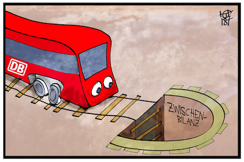 Cartoon: Deutsche Bahn (medium) by Kostas Koufogiorgos tagged karikatur,koufogiorgos,illustration,cartoon,bahn,bilanz,tunnel,gleise,verkehr,infrastruktur,abgrund,wirtschaft,geschäftszahlen,karikatur,koufogiorgos,illustration,cartoon,bahn,bilanz,tunnel,gleise,verkehr,infrastruktur,abgrund,wirtschaft,geschäftszahlen