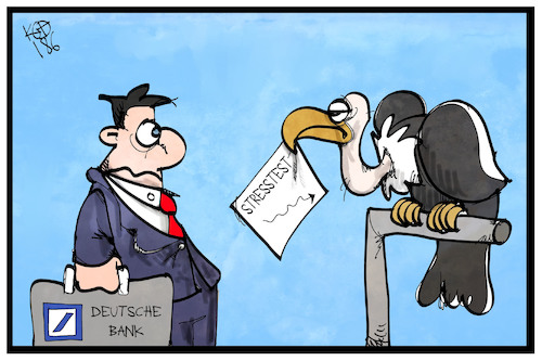 Cartoon: Deutsche Bank (medium) by Kostas Koufogiorgos tagged karikatur,koufogiorgos,illustration,cartoon,deutsche,bank,stresstest,pleitegeier,wirtschaft,banker,finanzmarkt,ergebnis,karikatur,koufogiorgos,illustration,cartoon,deutsche,bank,stresstest,pleitegeier,wirtschaft,banker,finanzmarkt,ergebnis