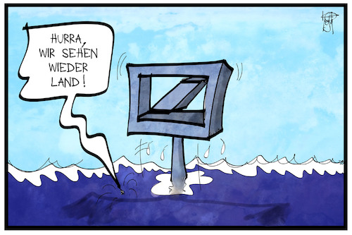 Cartoon: Deutsche Bank (medium) by Kostas Koufogiorgos tagged karikatur,koufogiorgos,illustration,cartoon,deutsche,bank,gewinn,wirtschaft,meer,land,sinken,wasser,geschäft,bilanz,zahlen,geldhaus,karikatur,koufogiorgos,illustration,cartoon,deutsche,bank,gewinn,wirtschaft,meer,land,sinken,wasser,geschäft,bilanz,zahlen,geldhaus