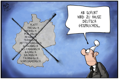 Cartoon: Deutsche Sprache (medium) by Kostas Koufogiorgos tagged karikatur,koufogiorgos,illustration,cartoon,michel,deutschland,deutsch,dialekt,mundart,sprache,sprachvielfalt,verbot,karikatur,koufogiorgos,illustration,cartoon,michel,deutschland,deutsch,dialekt,mundart,sprache,sprachvielfalt,verbot