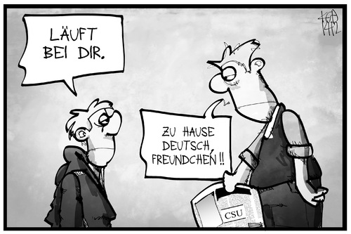 Cartoon: Deutsche Sprache (medium) by Kostas Koufogiorgos tagged karikatur,koufogiorgos,illustration,cartoon,deutsch,sprache,jugend,familie,verbot,vater,sohn,erziehung,karikatur,koufogiorgos,illustration,cartoon,deutsch,sprache,jugend,familie,verbot,vater,sohn,erziehung