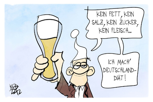 Cartoon: Deutschland-Diät (medium) by Kostas Koufogiorgos tagged karikatur,koufogiorgos,deutschland,diät,oezdemir,bier,fett,zucker,salz,fleisch,ernährung,trinken,alkohol,karikatur,koufogiorgos,deutschland,diät,oezdemir,bier,fett,zucker,salz,fleisch,ernährung,trinken,alkohol