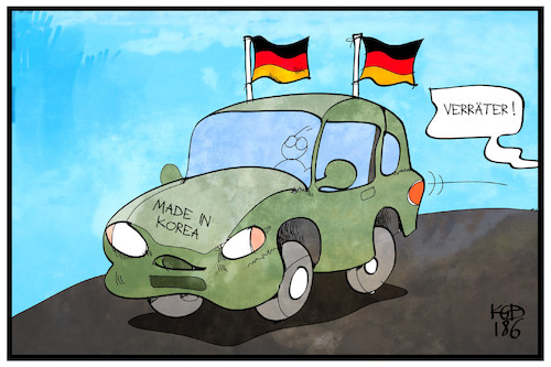 Cartoon: Deutschland - Südkorea (medium) by Kostas Koufogiorgos tagged karikatur,koufogiorgos,illustration,cartoon,deutschland,südkorea,auto,autokorso,fahne,flagge,verräter,fussball,wm,weltmeisterschaft,karikatur,koufogiorgos,illustration,cartoon,deutschland,südkorea,auto,autokorso,fahne,flagge,verräter,fussball,wm,weltmeisterschaft