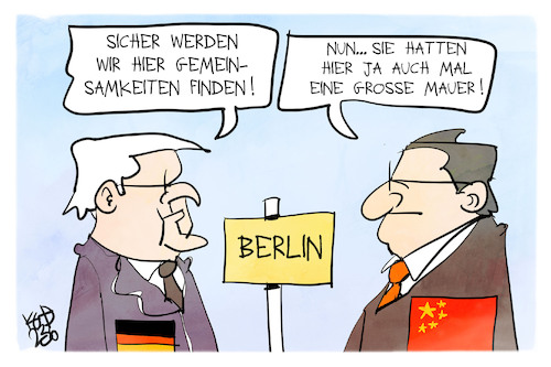 Cartoon: Deutschland und China (medium) by Kostas Koufogiorgos tagged karikatur,koufogiorgos,china,deutschland,berlin,mauer,karikatur,koufogiorgos,china,deutschland,berlin,mauer