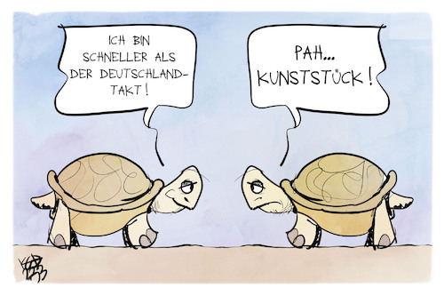 Cartoon: Deutschlandtakt (medium) by Kostas Koufogiorgos tagged karikatur,koufogiorgos,schildkroete,langsam,deutschlandtakt,bahn,karikatur,koufogiorgos,schildkroete,langsam,deutschlandtakt,bahn