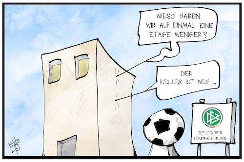 Cartoon: DFB ohne Keller (medium) by Kostas Koufogiorgos tagged karikatur,koufogiorgos,illustration,cartoon,dfb,fussball,sport,bund,keller,haus,rücktritt,karikatur,koufogiorgos,illustration,cartoon,dfb,fussball,sport,bund,keller,haus,rücktritt