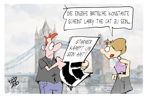 Cartoon: Die Britische Konstante (medium) by Kostas Koufogiorgos tagged karikatur,koufogiorgos,uk,larry,cat,starmer,machtkampf,karikatur,koufogiorgos,uk,larry,cat,starmer,machtkampf