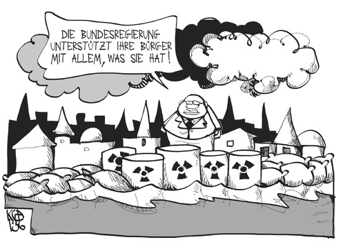 Cartoon: Die Bundesregierung hilft! (medium) by Kostas Koufogiorgos tagged altmaier,endlager,atommüll,umwelt,hochwasser,flut,katastrophe,regierung,karikatur,koufogiorgos,altmaier,endlager,atommüll,umwelt,hochwasser,flut,katastrophe,regierung,karikatur,koufogiorgos