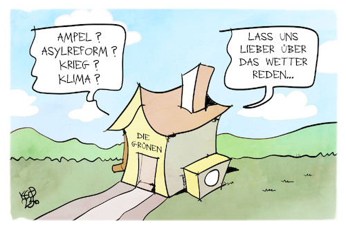 Cartoon: Die Grünen (medium) by Kostas Koufogiorgos tagged karikatur,koufogiorgos,grüne,haus,wetter,streit,thema,karikatur,koufogiorgos,grüne,haus,wetter,streit,thema