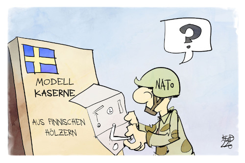 Cartoon: Die NATO wird größer (medium) by Kostas Koufogiorgos tagged karikatur,koufogiorgos,nato,schweden,finnland,soldat,verteidigung,ikea,möbel,karikatur,koufogiorgos,nato,schweden,finnland,soldat,verteidigung,ikea,möbel