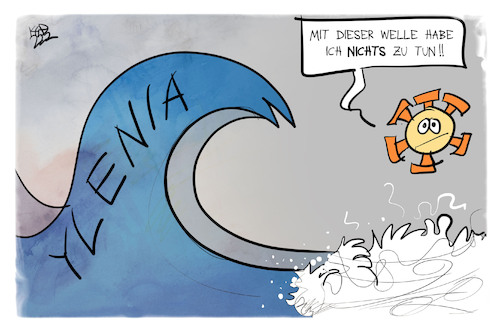 Cartoon: Die neue Welle (medium) by Kostas Koufogiorgos tagged karikatur,koufogiorgos,illustration,cartoon,ylenia,sturm,orkan,wetter,wind,corona,pandemie,welle,karikatur,koufogiorgos,illustration,cartoon,ylenia,sturm,orkan,wetter,wind,corona,pandemie,welle