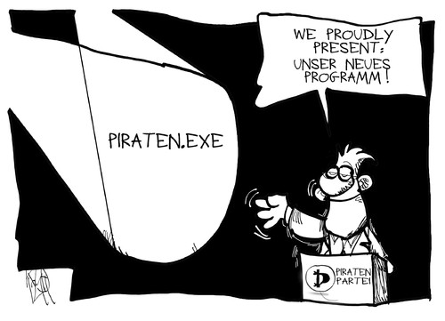 Cartoon: Die Piraten (medium) by Kostas Koufogiorgos tagged piraten,parteitag,computer,programm,partei,karikatur,kostas,koufogiorgos,piraten,parteitag,computer,programm,partei,karikatur,kostas,koufogiorgos