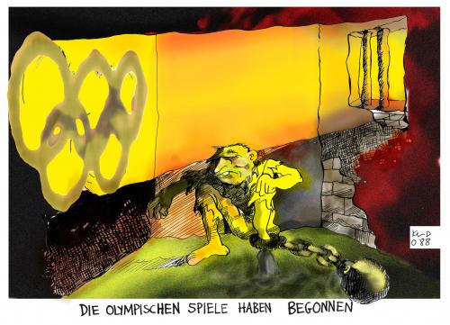 Cartoon: Die Spiele haben begonnen (medium) by Kostas Koufogiorgos tagged olympische,spiele,olympia,ioc,china,peking,sport,menschenrechte,pressefreiheit,diktatur,gefängnis,arrest,demonstration,kostas,koufogiorgos,olympia,olympiade,olympische spiele,china,menschenrecht,menschenrechte,meinungsfreiheit,freiheit,gefangenschaft,gefangen,gefängnis,knast,zelle,unrecht,diktatur,olympische,spiele