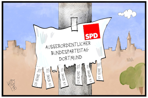 Cartoon: Die vergessene SPD (medium) by Kostas Koufogiorgos tagged karikatur,koufogiorgos,illustration,cartoon,spd,parteitag,dortmund,bundesparteitag,teilnahme,interesse,partei,sozialdemokratie,politik,karikatur,koufogiorgos,illustration,cartoon,spd,parteitag,dortmund,bundesparteitag,teilnahme,interesse,partei,sozialdemokratie,politik