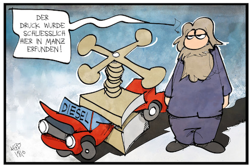 Cartoon: Diesel-Fahrverbot in Mainz (medium) by Kostas Koufogiorgos tagged karikatur,koufogiorgos,illustration,cartoon,diesel,fahrverbot,mainz,gutenberg,presse,druck,druckpresse,umwelt,stickoxid,nox,gericht,urteil,justiz,erfindung,karikatur,koufogiorgos,illustration,cartoon,diesel,fahrverbot,mainz,gutenberg,presse,druck,druckpresse,umwelt,stickoxid,nox,gericht,urteil,justiz,erfindung