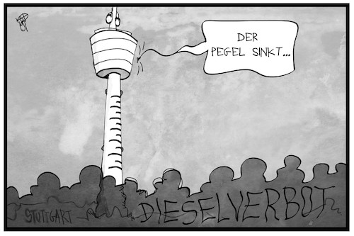 Cartoon: Dieselfahrverbot in Stuttgart (medium) by Kostas Koufogiorgos tagged karikatur,koufogiorgos,illustration,cartoon,diesel,pegel,fernsehturm,umwelt,luft,verschmutzung,karikatur,koufogiorgos,illustration,cartoon,diesel,pegel,fernsehturm,umwelt,luft,verschmutzung