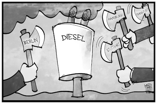 Cartoon: Dieselfahrverbote (medium) by Kostas Koufogiorgos tagged karikatur,koufogiorgos,illustration,cartoon,diesel,fahrverbot,auspuff,abgas,emissionen,axt,stuttgart,hamburg,münchen,berlin,luft,verschmutzung,umwelt,karikatur,koufogiorgos,illustration,cartoon,diesel,fahrverbot,auspuff,abgas,emissionen,axt,stuttgart,hamburg,münchen,berlin,luft,verschmutzung,umwelt