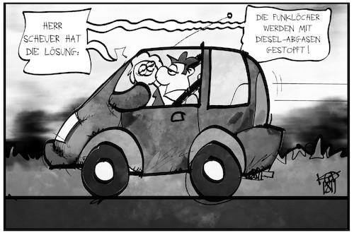 Cartoon: Dieselgate und Funklöcher (medium) by Kostas Koufogiorgos tagged karikatur,koufogiorgos,illustration,cartoon,dieselgate,funkloch,scheuer,umwelt,abgas,auto,diditalisierung,minister,verkehr,automobil,karikatur,koufogiorgos,illustration,cartoon,dieselgate,funkloch,scheuer,umwelt,abgas,auto,diditalisierung,minister,verkehr,automobil