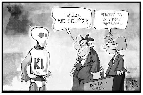 Cartoon: Digitalgipfel in Nürnberg (medium) by Kostas Koufogiorgos tagged karikatur,koufogiorgos,illustration,cartoon,digitalisierung,china,chinesisch,sprache,ki,roboter,technik,computer,digital,gipfel,karikatur,koufogiorgos,illustration,cartoon,digitalisierung,china,chinesisch,sprache,ki,roboter,technik,computer,digital,gipfel