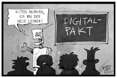 Cartoon: Digitalpakt (medium) by Kostas Koufogiorgos tagged karikatur,koufogiorgos,illustration,cartoon,digitalpakt,roboter,schule,klasse,bildung,lehrer,karikatur,koufogiorgos,illustration,cartoon,digitalpakt,roboter,schule,klasse,bildung,lehrer