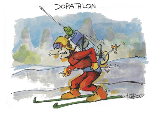 Cartoon: Dopathlon (medium) by Kostas Koufogiorgos tagged biathlon,dopathlon,illustration,cartoon,koufogiorgos,karikatur,spritze,doping,olympia,wintersport,sport,betrug,gesundheit,ski,leistung,karikatur,koufogiorgos,cartoon,illustration,dopathlon,biathlon,spritze,doping,olympia,wintersport,sport,betrug,gesundheit,ski,leistung