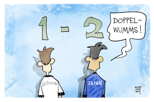 Cartoon: Doppelwumms bei der WM (medium) by Kostas Koufogiorgos tagged karikatur,koufogiorgos,wm,katar,deutschland,japan,dopelwumms,karikatur,koufogiorgos,wm,katar,deutschland,japan,dopelwumms