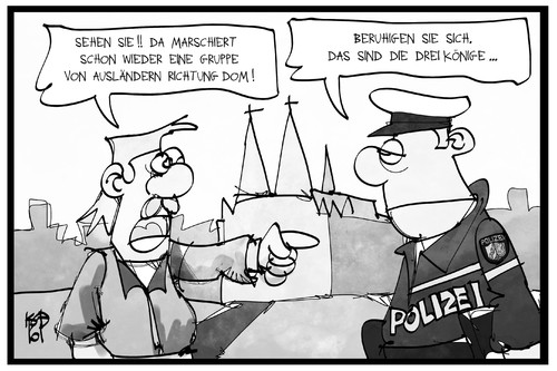 Cartoon: Dreikönigstag in Köln (medium) by Kostas Koufogiorgos tagged karikatur,koufogiorgos,illustration,cartoon,dreikoenigstag,feiertag,araber,ausländer,koeln,polizist,populismus,polizei,aufschrei,karikatur,koufogiorgos,illustration,cartoon,dreikoenigstag,feiertag,araber,ausländer,koeln,polizist,populismus,polizei,aufschrei