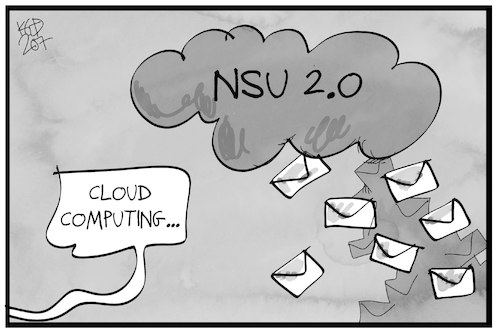 Cartoon: Drohbriefe vom NSU 2.0 (medium) by Kostas Koufogiorgos tagged karikatur,koufogiorgos,illustration,cartoon,drohbrief,nsu,terrorismus,drohbriefe,mails,cloud,computing,karikatur,koufogiorgos,illustration,cartoon,drohbrief,nsu,terrorismus,drohbriefe,mails,cloud,computing