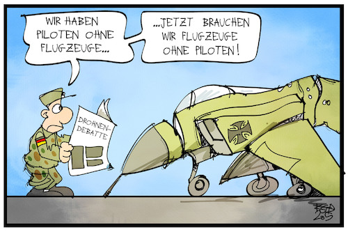 Cartoon: Drohnen-Debatte (medium) by Kostas Koufogiorgos tagged karikatur,koufogiorgos,illustration,cartoon,drohne,bundeswehr,soldat,luftwaffe,flugzeug,rüstungsmängel,debatte,anhoerung,militär,verteidigung,karikatur,koufogiorgos,illustration,cartoon,drohne,bundeswehr,soldat,luftwaffe,flugzeug,rüstungsmängel,debatte,anhoerung,militär,verteidigung